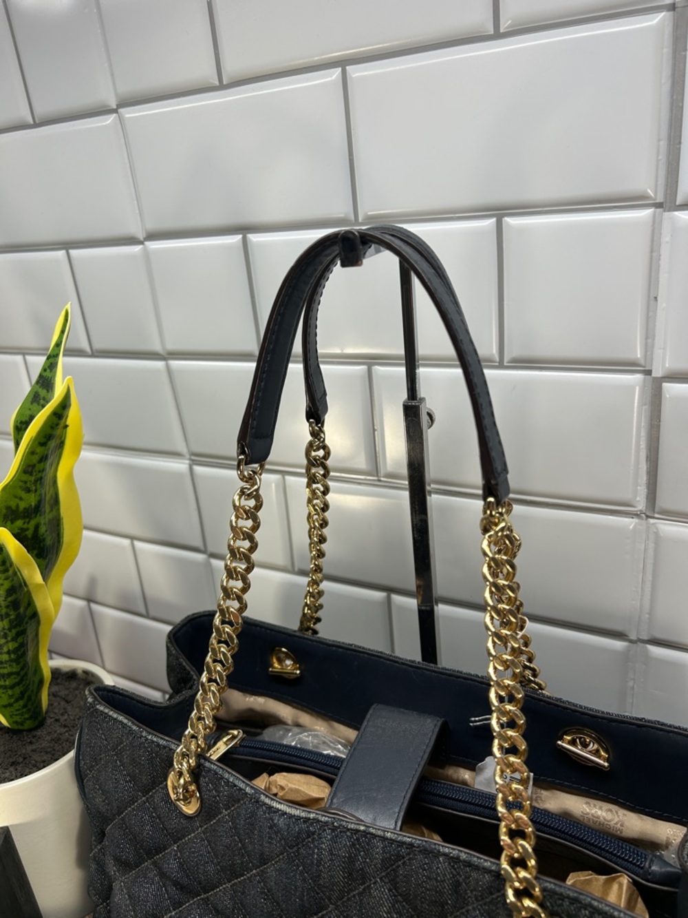 1955 Michael Kors dark denim Leather Tote with Gold Hardware 259041955 - Picture 7 of 16